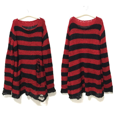 Pull long rayé grunge troué Freddy Krueger les griffes de la nuit-Top-THE FASHION PARADOX