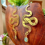 Boucles d'oreille witchcraft serpent doré et quartz vert-BIJOUX-THE FASHION PARADOX