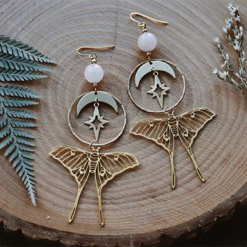 Boucles d'oreille witchcraft papillons et quartz rose-BIJOUX-THE FASHION PARADOX