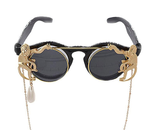 Lunettes de soleil "monkeys" vintages verres ronds avec chainette et perles - Lunettes - THE FASHION PARADOX