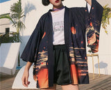 Kimono japonais oversize coupe droite imprimé paysage nocturne - Kimono - THE FASHION PARADOX
