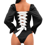 Body noir, blanc ou bleu élégant laçage ruban dans le dos - Bodys - THE FASHION PARADOX