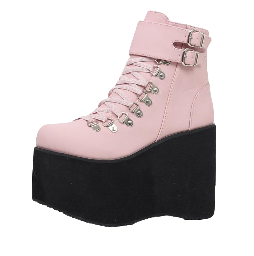 Pastel goth pink black faux leather platform shoes – THE FASHION