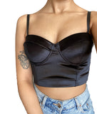 Crop top bustier en satin noir bordeaux vert ou bleu-Top-THE FASHION PARADOX
