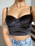 Crop top bustier en satin noir bordeaux vert ou bleu-Top-THE FASHION PARADOX