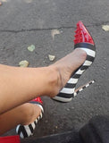 Escarpins rayés 11cm noirs et blancs pointus rouge à piques-Chaussures-THE FASHION PARADOX