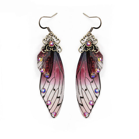 Boucles d'oreille ailes de fée, ailes de papillons bordeaux et strass - BIJOUX - THE FASHION PARADOX