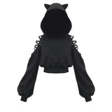 Sweatshirt noir dark cute ouvert aux épaules capuche oreilles de chat - Top - THE FASHION PARADOX
