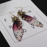 Boucles d'oreille ailes de fée, ailes de papillons bordeaux et strass - BIJOUX - THE FASHION PARADOX