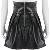 Jupe patineuse noire en simili cuir vegan ceinture serre taille - Jupes - THE FASHION PARADOX
