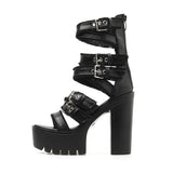 Sandales montantes à talon grunges rock noires à lanières-Chaussures-THE FASHION PARADOX