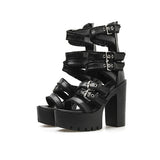 Sandales montantes à talon grunges rock noires à lanières-Chaussures-THE FASHION PARADOX