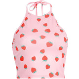 Crop top d'été dos nu rose pastel motif fraises - Top - THE FASHION PARADOX