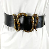Ceinture en cuir noir large boucle dorée serpent-Ceinture et harnais-THE FASHION PARADOX