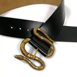 Ceinture en cuir noir large boucle dorée serpent-Ceinture et harnais-THE FASHION PARADOX