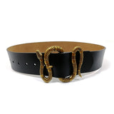 Ceinture en cuir noir large boucle dorée serpent-Ceinture et harnais-THE FASHION PARADOX