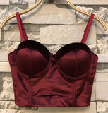 Crop top bustier en satin noir bordeaux vert ou bleu-Top-THE FASHION PARADOX