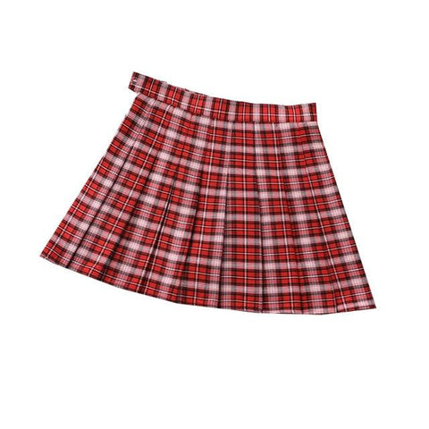 Jupe à carreaux rouge plissée écolière japonaise punk rock-Jupes-THE FASHION PARADOX