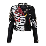 Perfecto punk grunge zébré asymétrique rouge et noir rivets-Vestes et manteaux-THE FASHION PARADOX