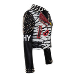 Perfecto punk grunge zébré asymétrique rouge et noir rivets-Vestes et manteaux-THE FASHION PARADOX