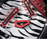 Perfecto punk grunge zébré asymétrique rouge et noir rivets-Vestes et manteaux-THE FASHION PARADOX