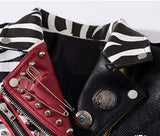 Perfecto punk grunge zébré asymétrique rouge et noir rivets-Vestes et manteaux-THE FASHION PARADOX