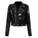 Blouson perfecto noir punk rock à franges imprimé dans le dos-Vestes et manteaux-THE FASHION PARADOX