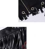 Blouson perfecto noir punk rock à franges imprimé dans le dos-Vestes et manteaux-THE FASHION PARADOX