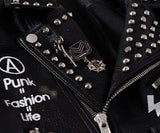 Blouson perfecto noir punk rock à franges imprimé dans le dos-Vestes et manteaux-THE FASHION PARADOX