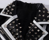 Blouson perfecto noir et blanc biker avec clous punk rock-Vestes et manteaux-THE FASHION PARADOX