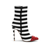 Bottines escarpins rayés 12cm noirs et blancs pointus piques-Chaussures-THE FASHION PARADOX