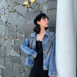 Veste en jeans denim noire ou bleue avec franges et rivets-Vestes et manteaux-THE FASHION PARADOX