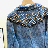 Veste en jeans denim noire ou bleue avec franges et rivets-Vestes et manteaux-THE FASHION PARADOX