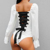 Body noir, blanc ou bleu élégant laçage ruban dans le dos - Bodys - THE FASHION PARADOX