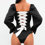 Body noir, blanc ou bleu élégant laçage ruban dans le dos - Bodys - THE FASHION PARADOX