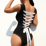 Body noir, blanc ou bleu élégant laçage ruban dans le dos - Bodys - THE FASHION PARADOX