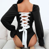 Body noir, blanc ou bleu élégant laçage ruban dans le dos - Bodys - THE FASHION PARADOX