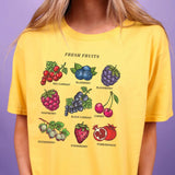 T-shirt droit blanc rose ou jaune motif fruits frais softgirl-T-Shirts-THE FASHION PARADOX