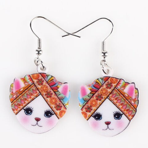 Boucles d'oreille kawaii chats blancs avec bandeau coloré-BIJOUX-THE FASHION PARADOX