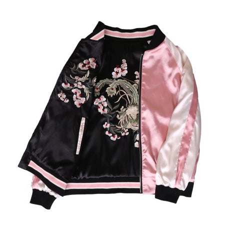 Veste bomber réversible rose et noir broderies japonaises - Vestes et manteaux - THE FASHION PARADOX
