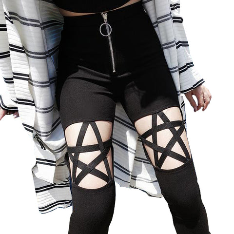 Leggings, pantalon skinny grunge ouvert avec pentagrammes - Leggings et collants - THE FASHION PARADOX