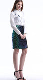 Jupe droite crayon au dessus du genou sequins irisés écailles de sirène holographique - Jupes - THE FASHION PARADOX