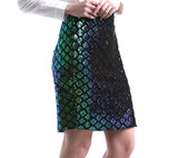 Jupe droite crayon au dessus du genou sequins irisés écailles de sirène holographique - Jupes - THE FASHION PARADOX