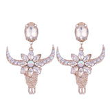 Boucles d'oreille tête de buffle, strass noir, rose, blanc, orange ou bleu - BIJOUX - THE FASHION PARADOX