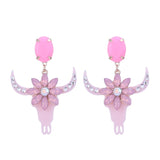 Boucles d'oreille tête de buffle, strass noir, rose, blanc, orange ou bleu - BIJOUX - THE FASHION PARADOX