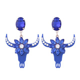Boucles d'oreille tête de buffle, strass noir, rose, blanc, orange ou bleu - BIJOUX - THE FASHION PARADOX