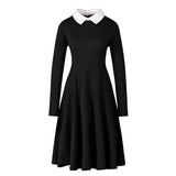 Robe mi-longue noire style witch à col blanc - Robes - THE FASHION PARADOX