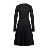Robe mi-longue noire style witch à col blanc - Robes - THE FASHION PARADOX