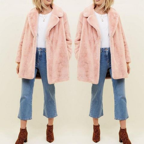 Manteau veste en fausse fourrure rose pastel ou noire-Vestes et manteaux-THE FASHION PARADOX