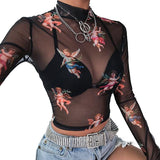 Sous-pull grunge en résille noire anges gardiens - Top - THE FASHION PARADOX
